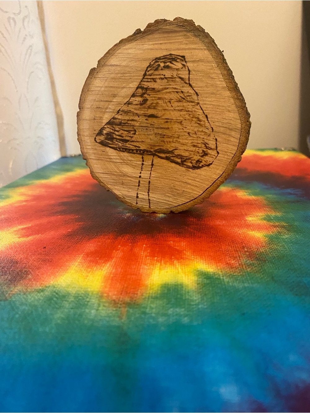 Hand-Burned 🍄 mushroom theme 
Wood Slice Wall Art in Natural and Brown Tones